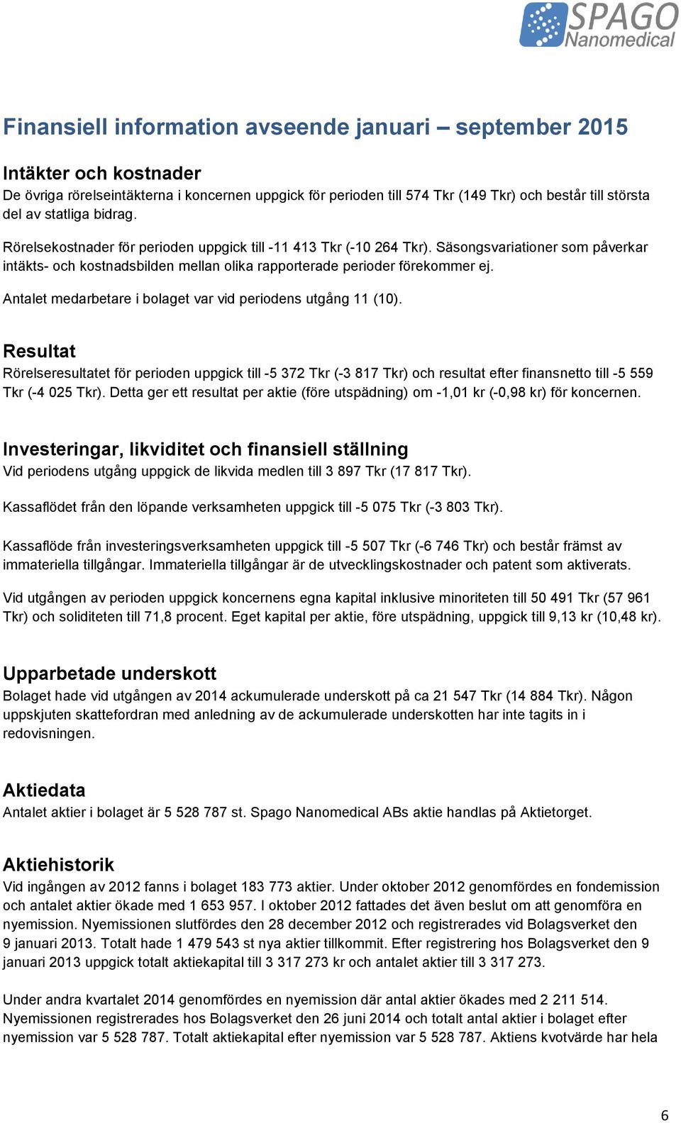 Antalet medarbetare i bolaget var vid periodens utgång 11 (10).