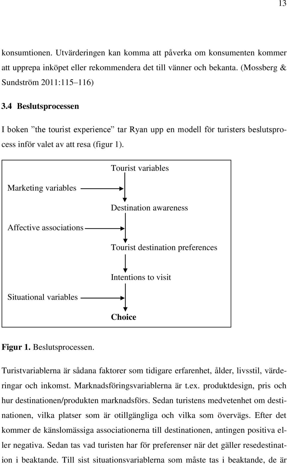 Tourist variables Marketing variables Destination awareness Affective associations Tourist destination preferences Situational variables Intentions to visit Choice Figur 1. Beslutsprocessen.