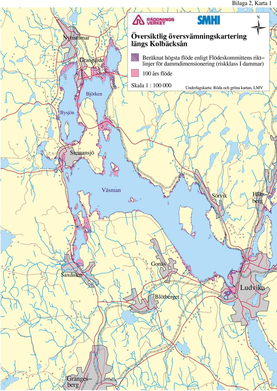 års flöde Björken Skala 1 : 100 000 Underlagskarta: Röda och gröna kartan,