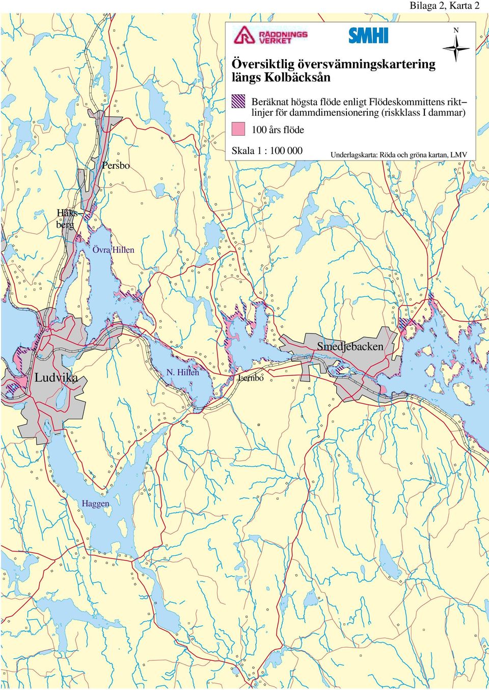 flöde Persbo Skala 1 : 100 000 Underlagskarta: Röda och gröna