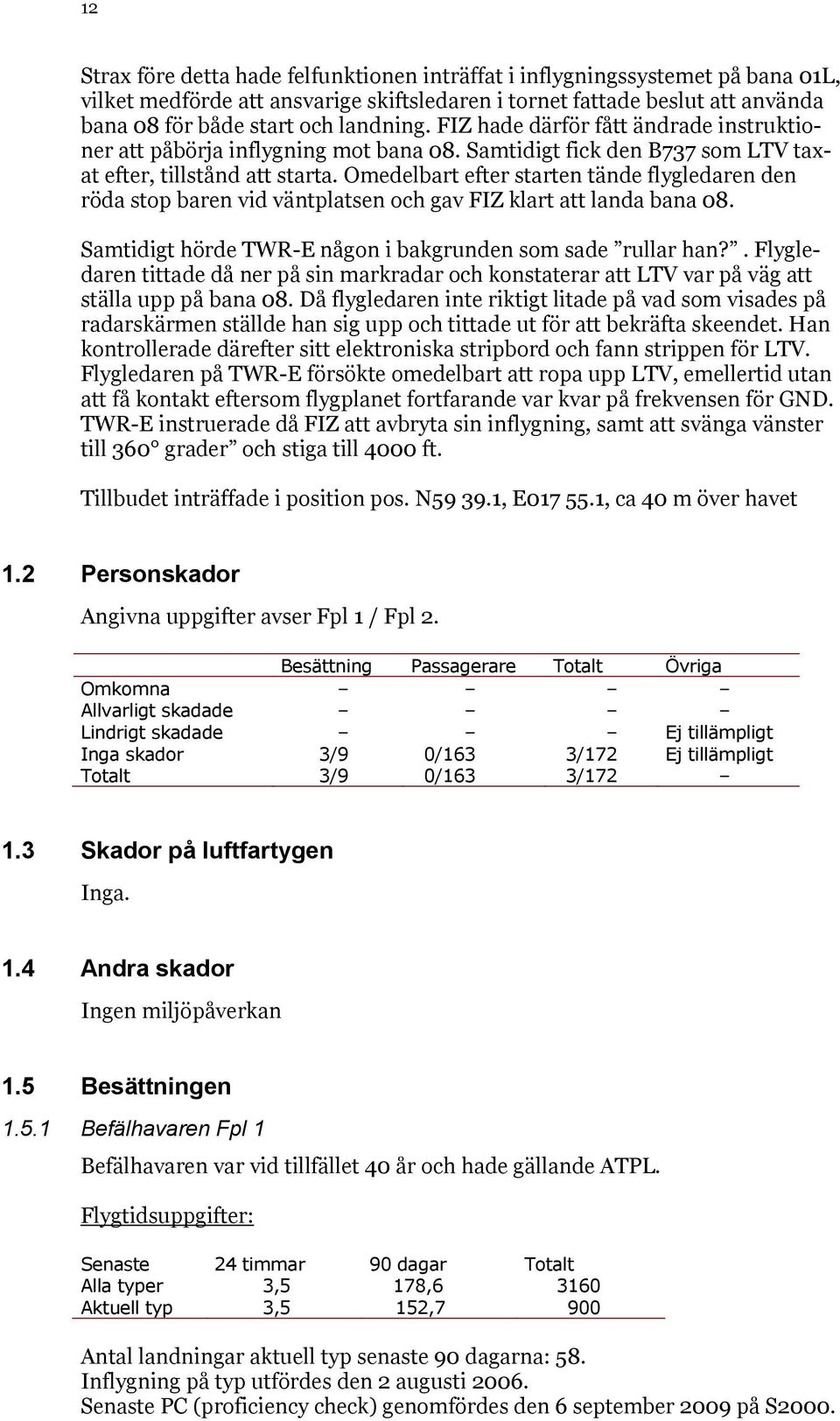 Omedelbart efter starten tände flygledaren den röda stop baren vid väntplatsen och gav FIZ klart att landa bana 08. Samtidigt hörde TWR-E någon i bakgrunden som sade rullar han?