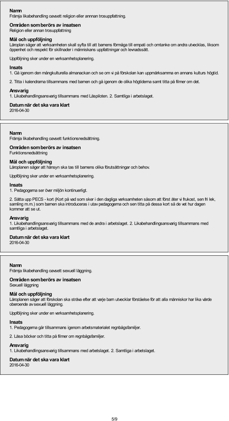 människans uppfattningar och levnadssätt. 1. Gå igenom den mångkulturella almanackan och se om vi på förskolan kan uppmärksamma en annans kulturs högtid. 2.