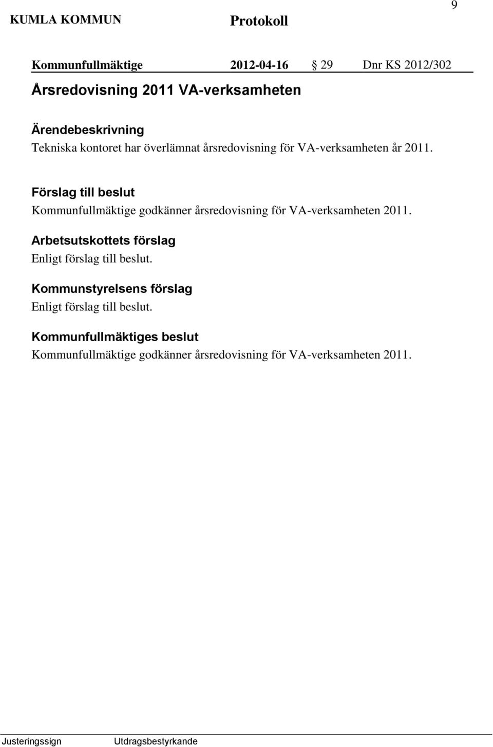 årsredovisning för VA-verksamheten år 2011.