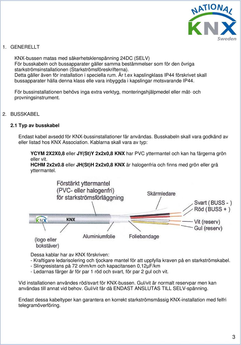 För bussinstallationen behövs inga extra verktyg, monteringshjälpmedel eller mät- och provningsinstrument. 2. BUSSKABEL 2.