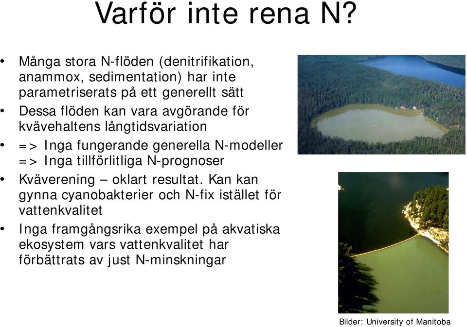 vara avgörande för kvävehaltens långtidsvariation => Inga fungerande generella N-modeller => Inga tillförlitliga litli