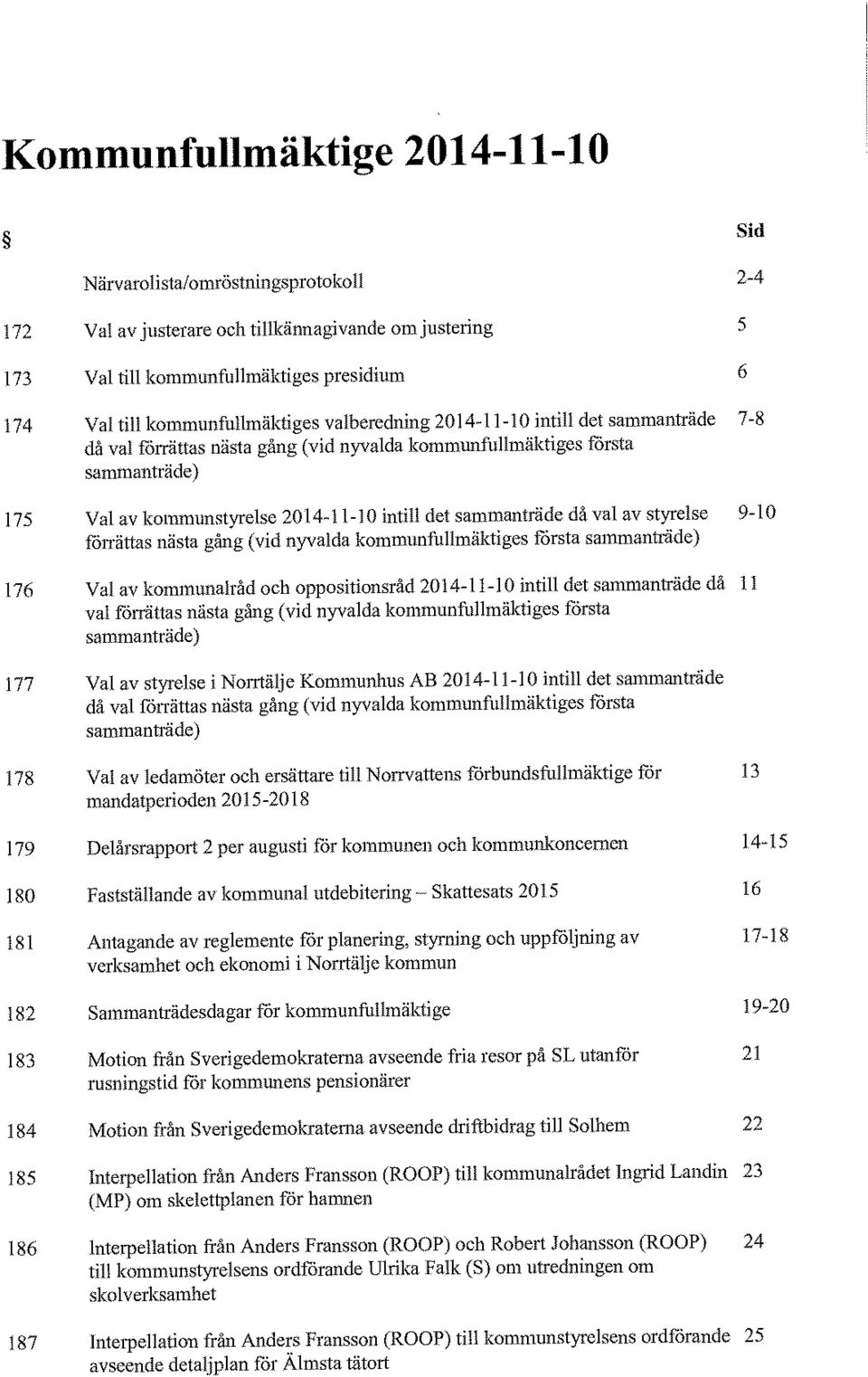 9-10 förrättas nästa gång (vid nyvalda kommunfullmäktiges första sammanträde) 176 Val av kommunalråd och oppositionsråd 2014-11-10 intill det sammanträde då 11 val förrättas nästa gång (vid nyvalda