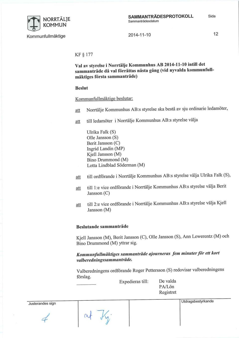 vice ordförande i Norrtälje Kommunhus AB:s styrelse välja Berit Jansson (C) till 2:e vice ordförande i Norrtälje Kommunhus AB:s styrelse välja Kjell Jansson (M) Kjell Jansson (M), Berit Jansson (C),