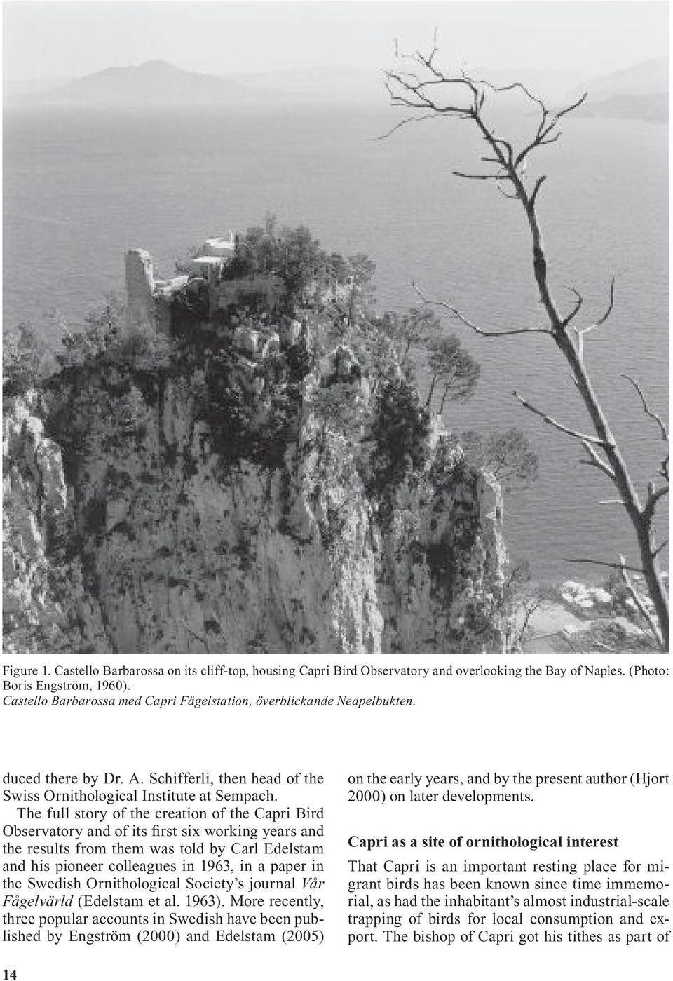 The full story of the creation of the Capri Bird Observatory and of its first six working years and the results from them was told by Carl Edelstam and his pioneer colleagues in 1963, in a paper in