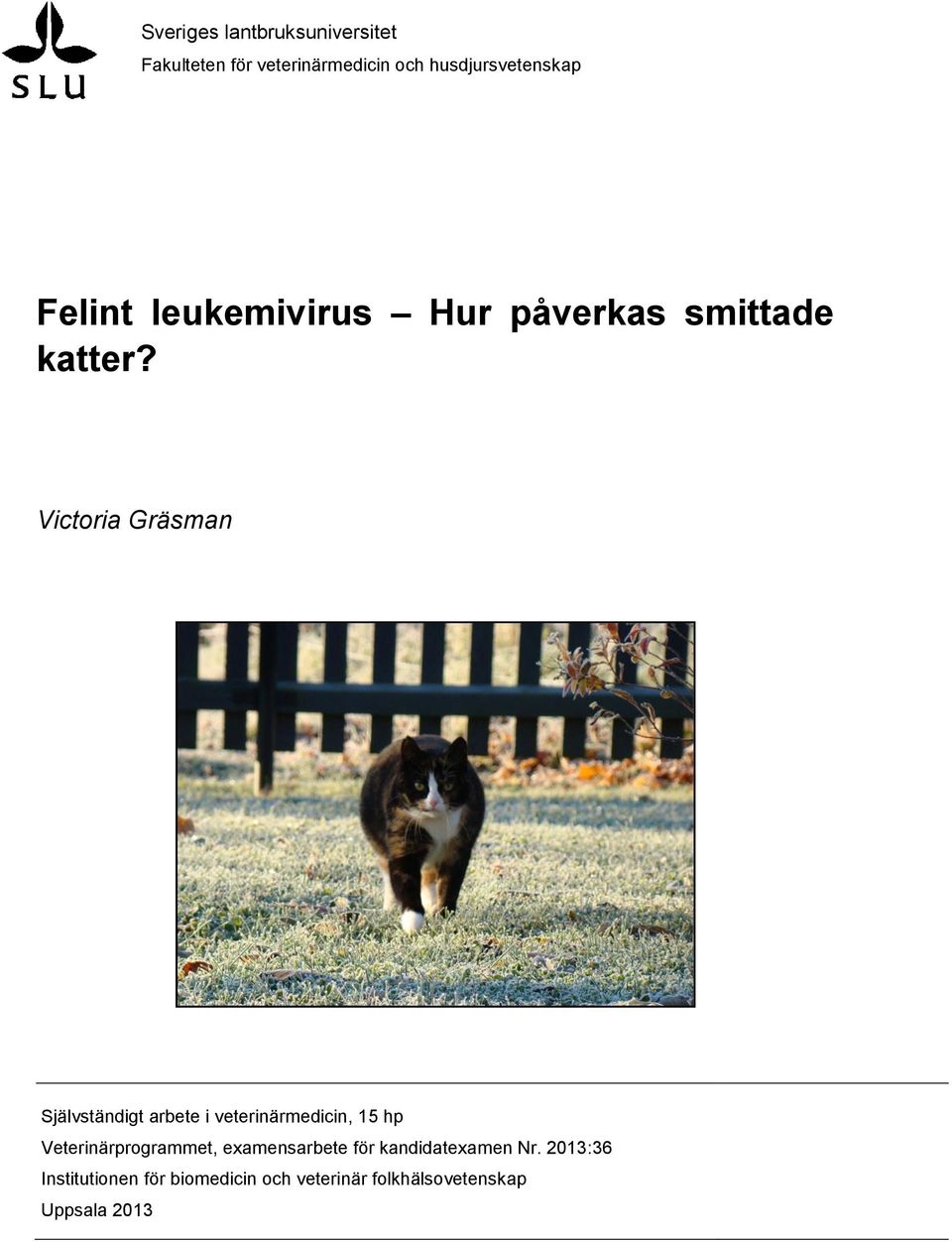 Victoria Gräsman Självständigt arbete i veterinärmedicin, 15 hp Veterinärprogrammet,