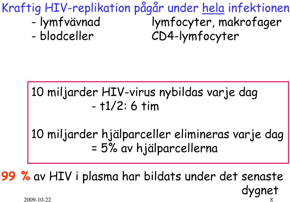 dag - t1/2: 6 tim 10 miljarder hjälparceller elimineras varje dag = 5% av