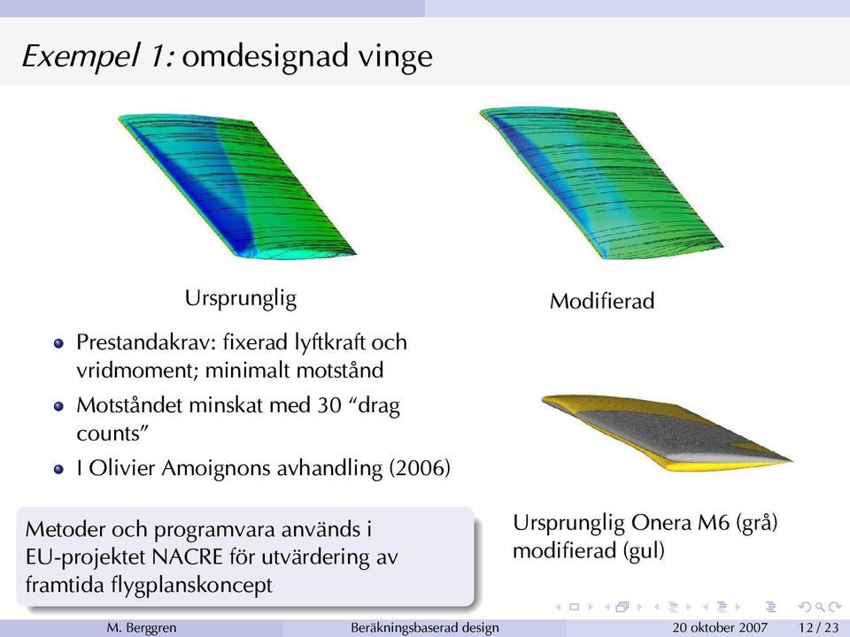 programvara används i EU-projektet NACRE för utvärdering av framtida flygplanskoncept Modifierad