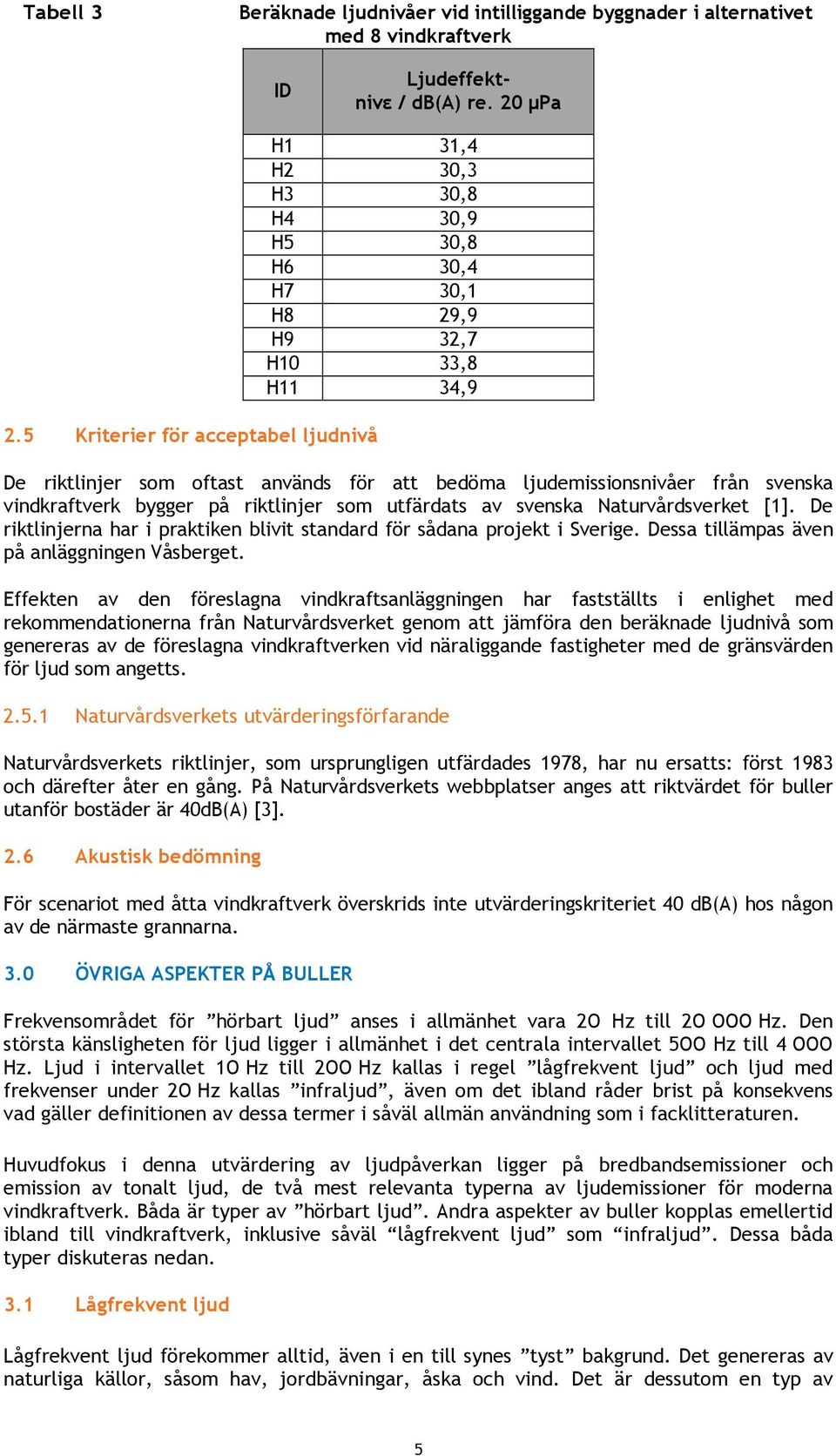 5 Kriterier för acceptabel ljudnivå De riktlinjer som oftast används för att bedöma ljudemissionsnivåer från svenska vindkraftverk bygger på riktlinjer som utfärdats av svenska Naturvårdsverket [1].