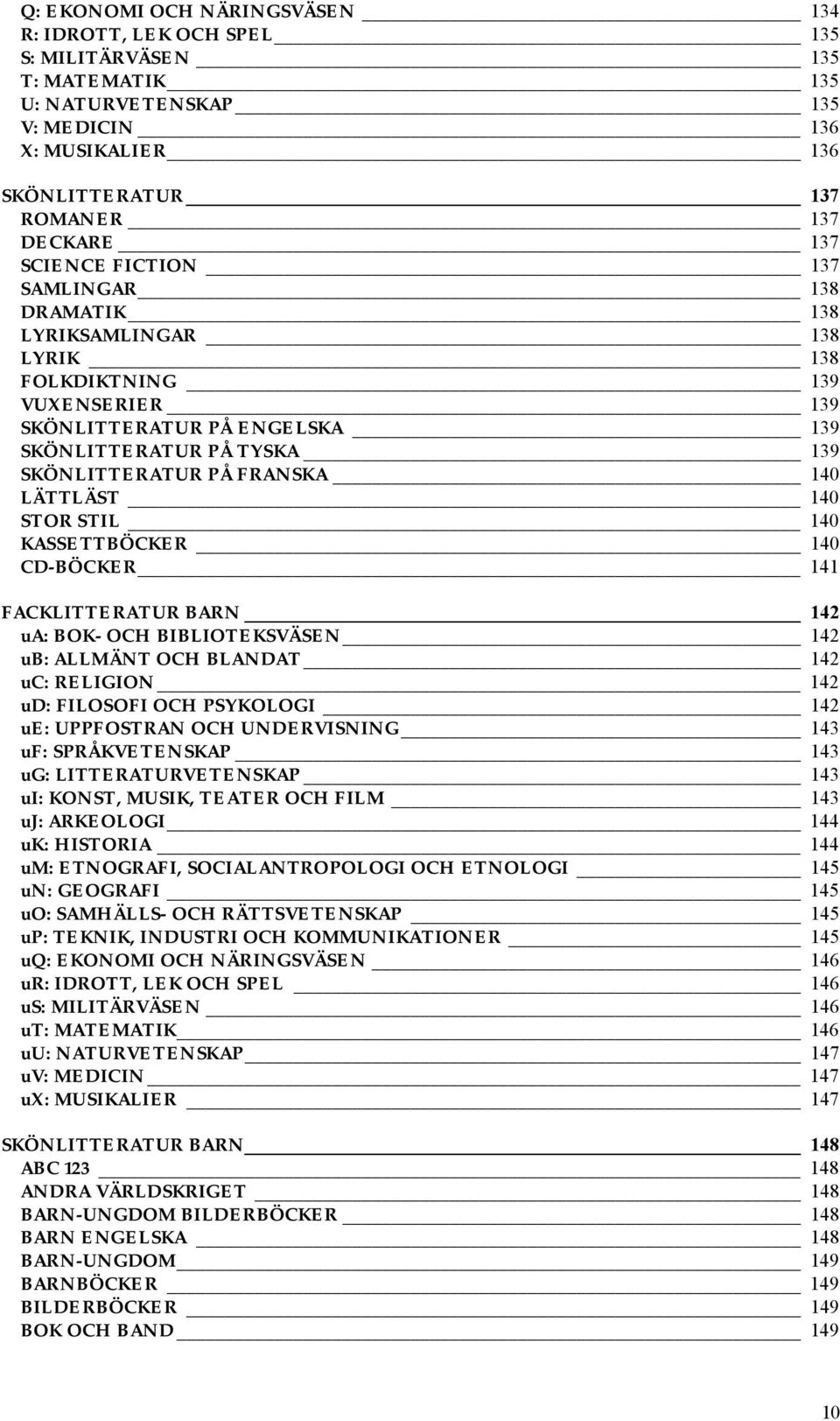 LÄTTLÄST 140 STOR STIL 140 KASSETTBÖCKER 140 CD-BÖCKER 141 FACKLITTERATUR BARN 142 ua: BOK- OCH BIBLIOTEKSVÄSEN 142 ub: ALLMÄNT OCH BLANDAT 142 uc: RELIGION 142 ud: FILOSOFI OCH PSYKOLOGI 142 ue: