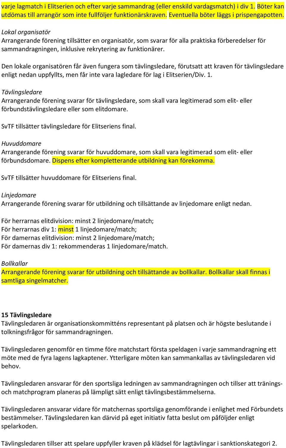 Lokal organisatör Arrangerande förening tillsätter en organisatör, som svarar för alla praktiska förberedelser för sammandragningen, inklusive rekrytering av funktionärer.