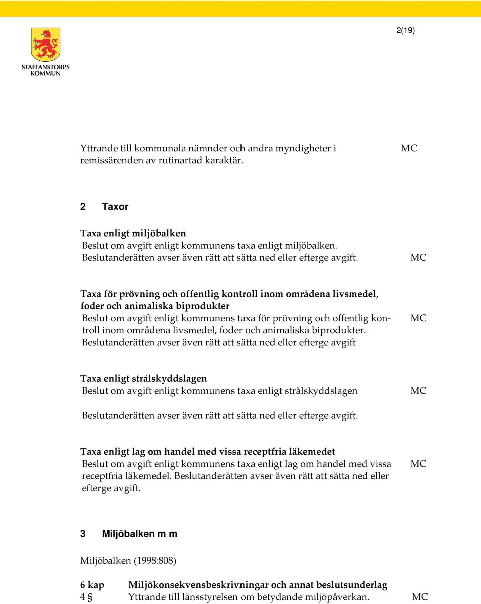 Taxa för prövning och offentlig kontroll inom områdena livsmedel, foder och animaliska biprodukter Beslut om avgift enligt kommunens taxa för prövning och offentlig kontroll inom områdena livsmedel,