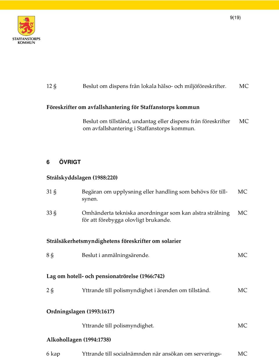 6 ÖVRIGT Strålskyddslagen (1988:220) 31 Begäran om upplysning eller handling som behövs för tillsynen.