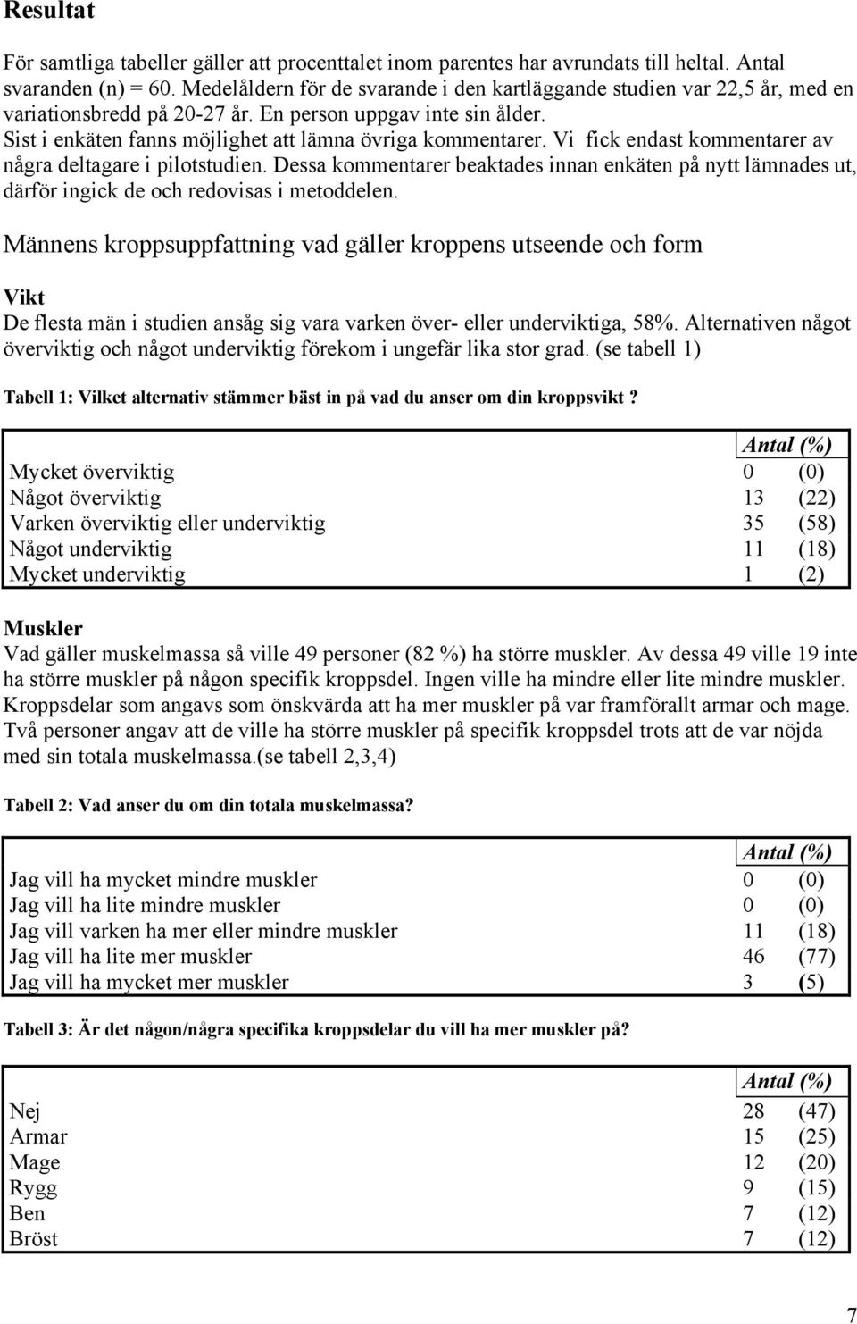 Vi fick endast kommentarer av några deltagare i pilotstudien. Dessa kommentarer beaktades innan enkäten på nytt lämnades ut, därför ingick de och redovisas i metoddelen.