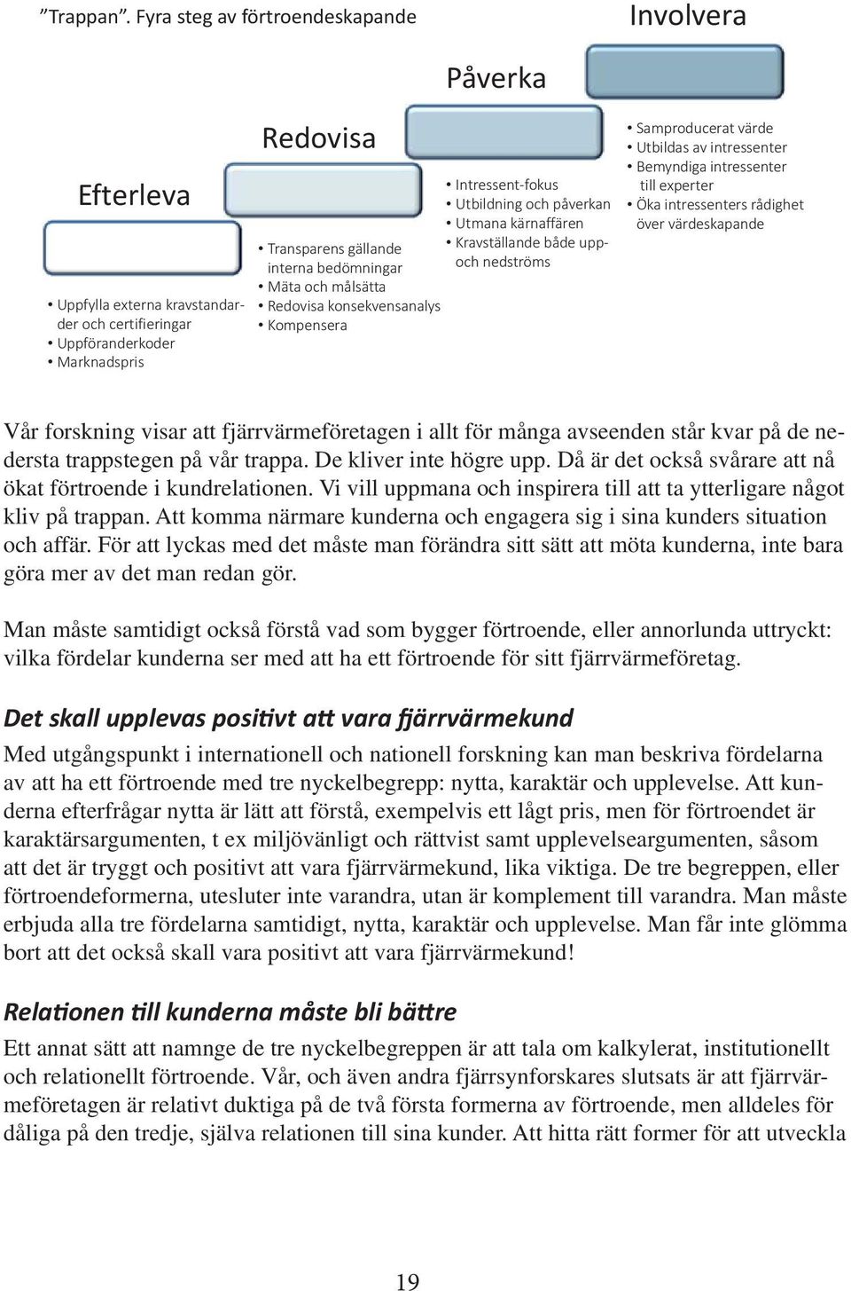 kärnaffären Transparens gällande Kravställande både upp interna bedömningar och nedströms Mäta och målsätta Redovisa konsekvensanalys Kompensera Samproducerat värde Utbildas av intressenter Bemyndiga