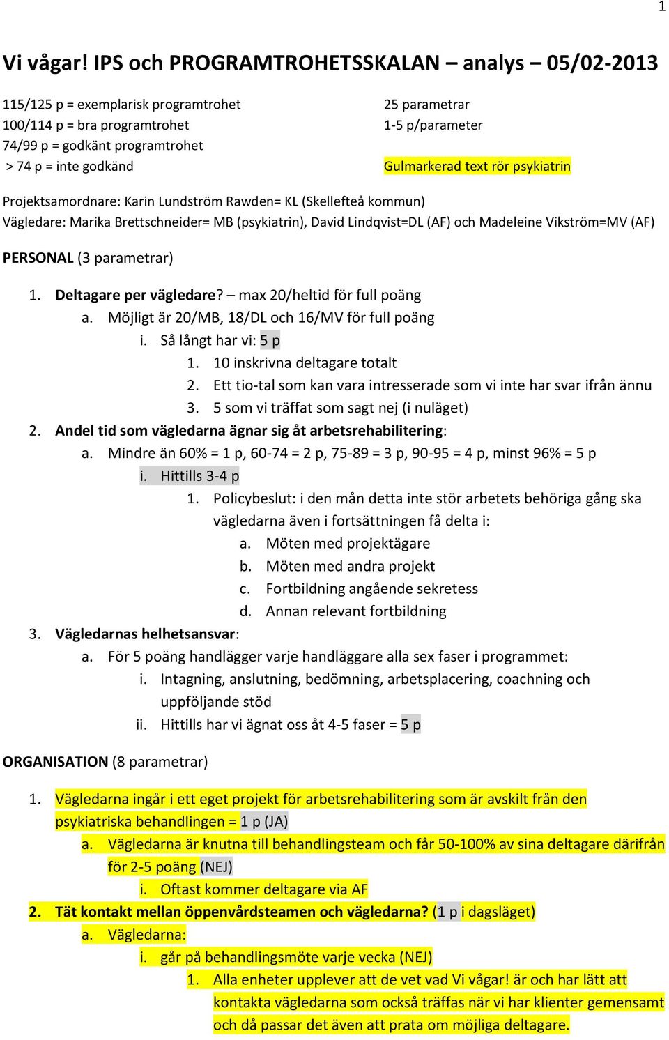 Gulmarkerad text rör psykiatrin Projektsamordnare: Karin Lundström Rawden= KL (Skellefteå kommun) Vägledare: Marika Brettschneider= MB (psykiatrin), David Lindqvist=DL (AF) och Madeleine Vikström=MV