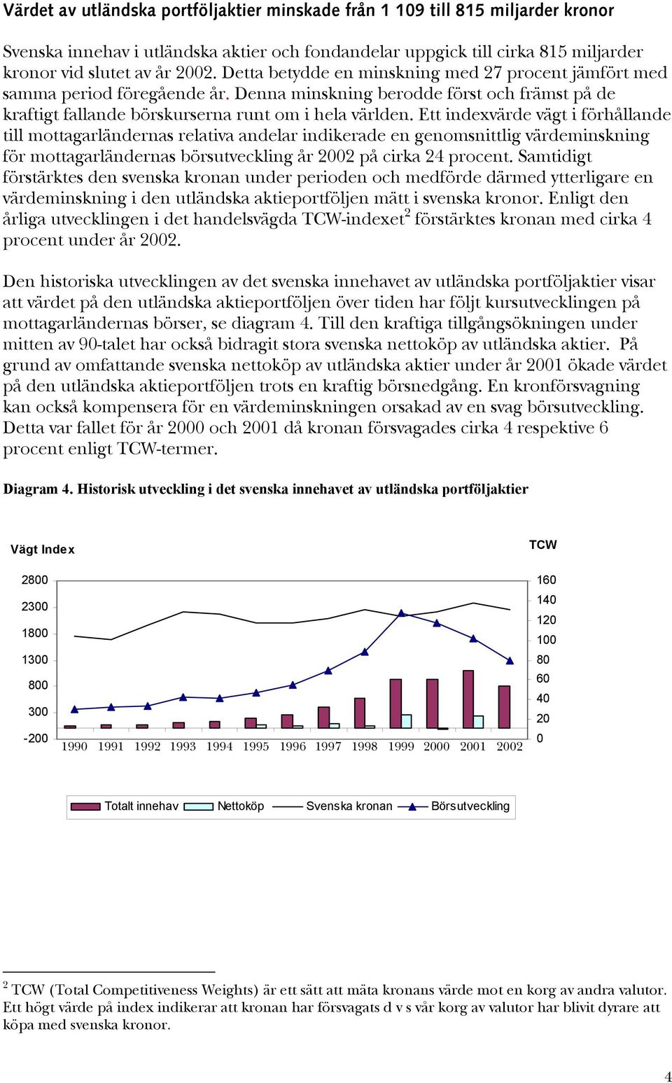 Ett indexvärde vägt i förhållande till mottagarländernas relativa andelar indikerade en genomsnittlig värdeminskning för mottagarländernas börsutveckling år 2002 på cirka 24 procent.