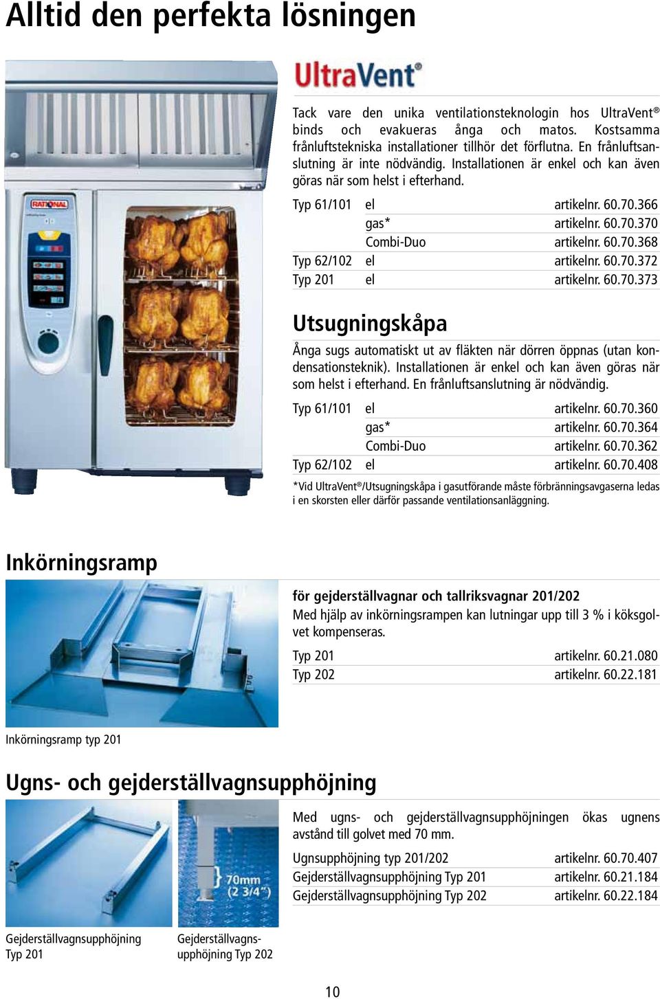 60.70.372 Typ 201 el artikelnr. 60.70.373 Utsugningskåpa Ånga sugs automatiskt ut av fläkten när dörren öppnas (utan kondensationsteknik).