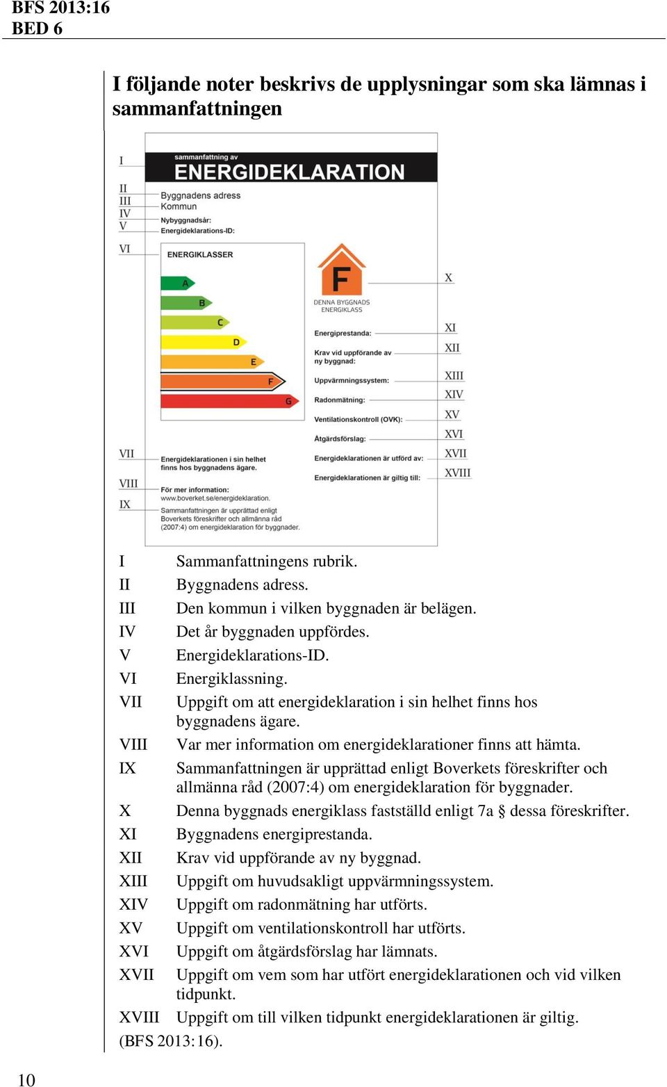 VIII Var mer information om energideklarationer finns att hämta. IX Sammanfattningen är upprättad enligt Boverkets föreskrifter och allmänna råd (2007:4) om energideklaration för byggnader.