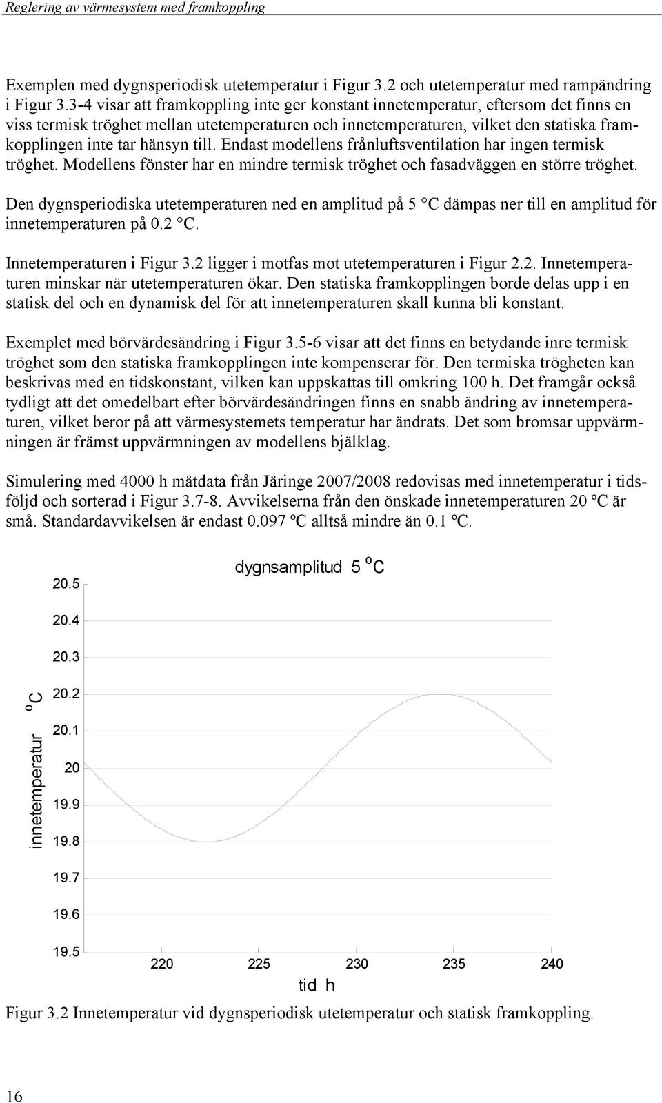 Endast modellens frånluftsventilation har ingen termisk tröghet. Modellens fönster har en mindre termisk tröghet och fasadväggen en större tröghet.