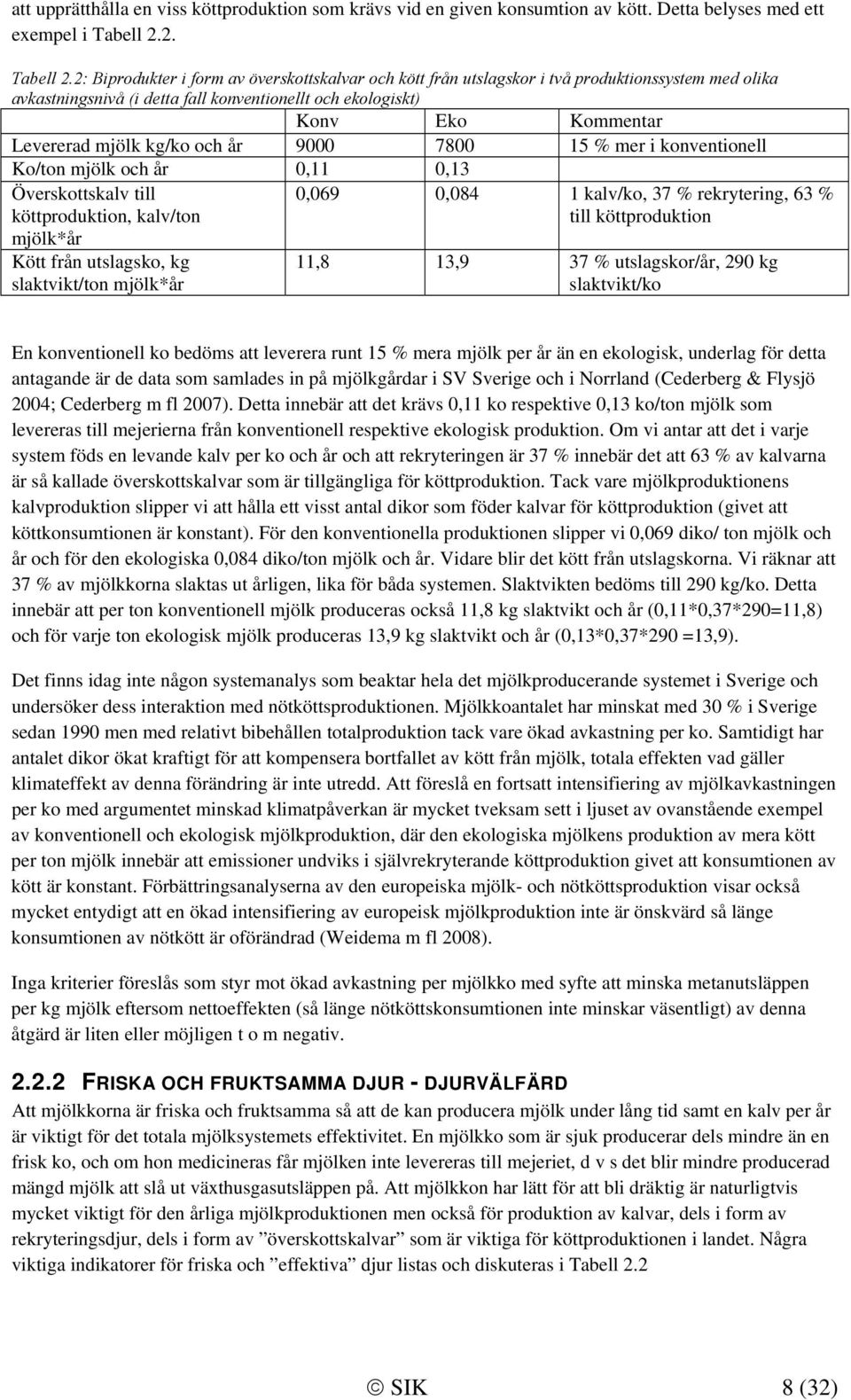 2: Biprodukter i form av överskottskalvar och kött från utslagskor i två produktionssystem med olika avkastningsnivå (i detta fall konventionellt och ekologiskt) Konv Eko Kommentar Levererad mjölk