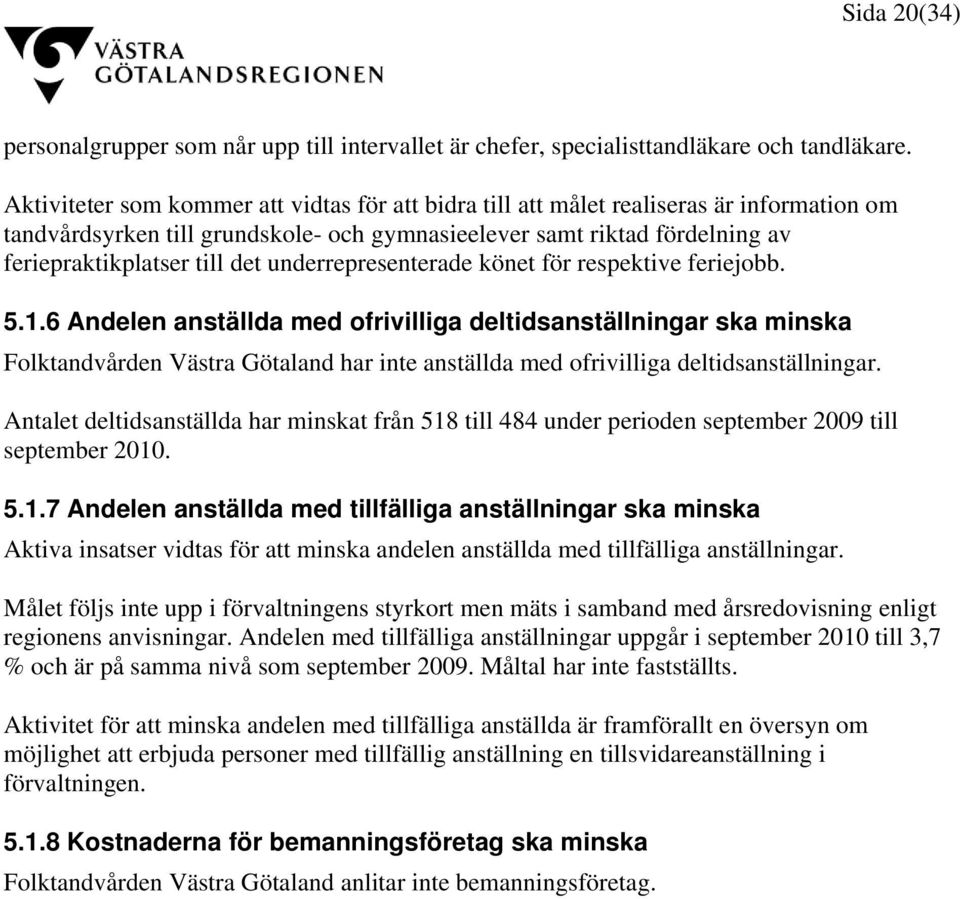 underrepresenterade könet för respektive feriejobb. 5.1.