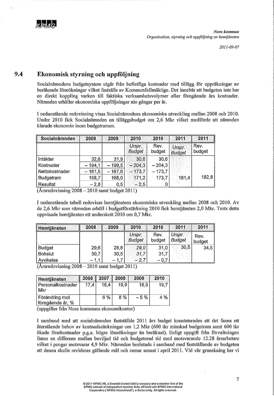 Det innebär att budgeten inte har en direkt koppling varken till faktiska verksamhetsvolymer eller föregående års kostnader. Nämnden erhåller ekonomiska uppföljningar nio gånger per år.