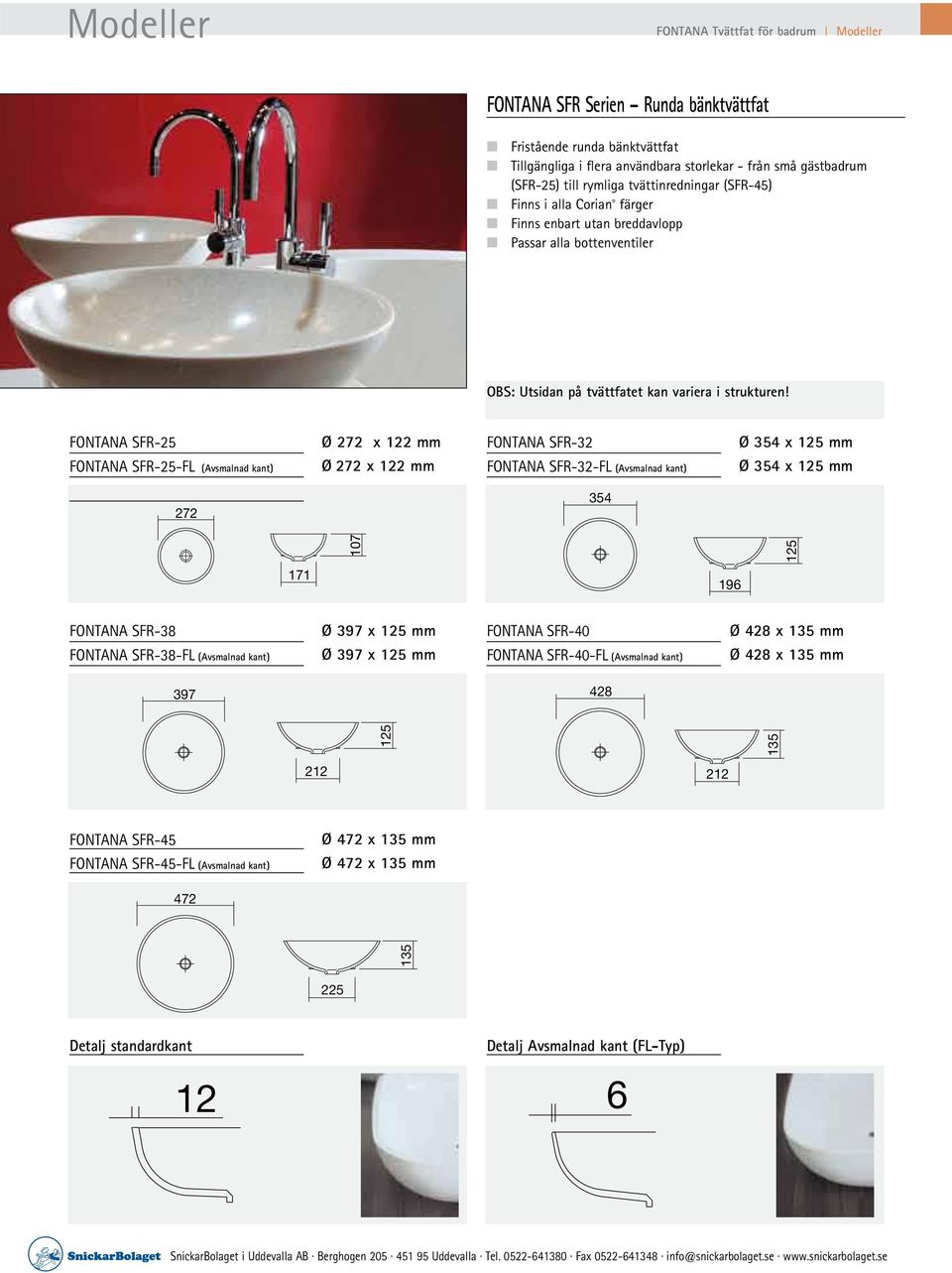 FONTANA SFR-25 FONTANA SFR-25-FL (Avsmalnad kant) Ø 272 x 122 mm Ø 272 x 122 mm FONTANA SFR-32 FONTANA SFR-32-FL (Avsmalnad kant) Ø 354 x 125 mm Ø 354 x 125 mm 272 354 FONTANA SFR-38 FONTANA