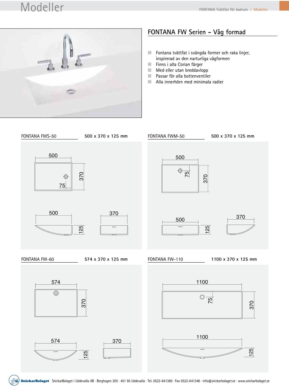 bottenventiler Alla innerhörn med minimala radier FONTANA FWS-50 500 x x 125 mm FONTANA FWM-50 500