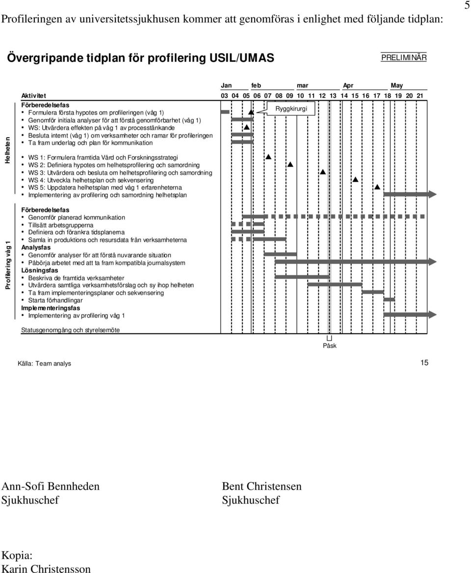 (våg 1) om verksamheter och ramar för profileringen Ta fram underlag och plan för kommunikation WS 1: Formulera framtida Vård och Forskningsstrategi WS 2: Definiera hypotes om helhetsprofilering och