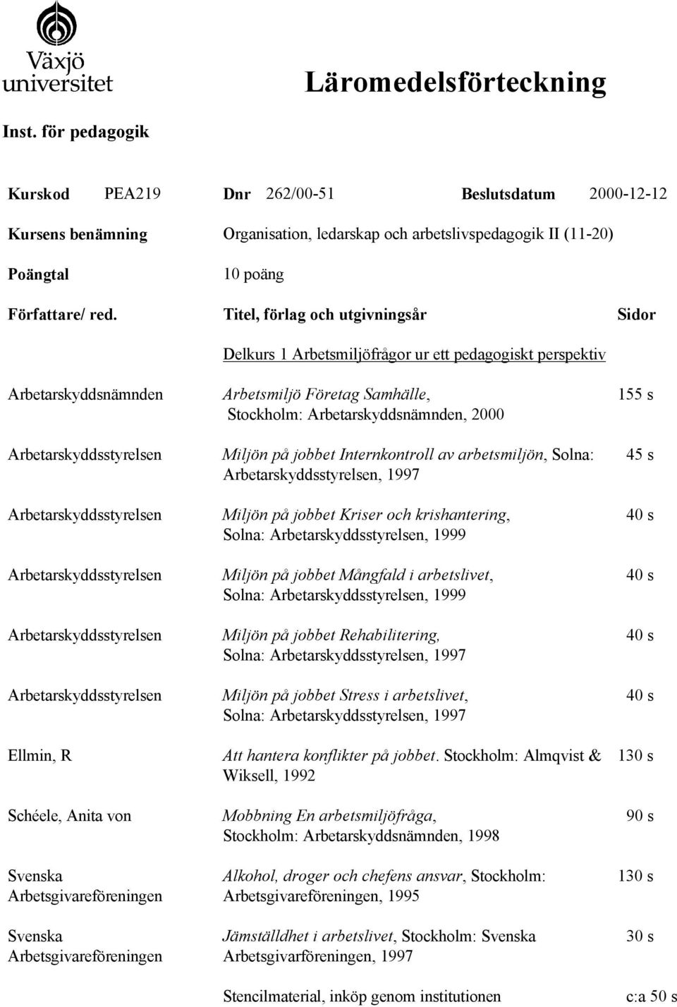 Arbetarskyddsnämnden, 2000 Miljön på jobbet Internkontroll av arbetsmiljön, Solna:, 1997 Miljön på jobbet Kriser och krishantering, Solna:, 1999 Miljön på jobbet Mångfald i arbetslivet, Solna:, 1999