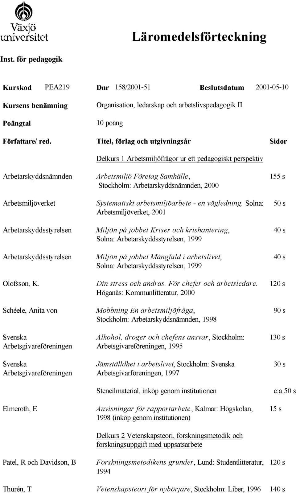 Stockholm: Arbetarskyddsnämnden, 2000 Systematiskt arbetsmiljöarbete - en vägledning.