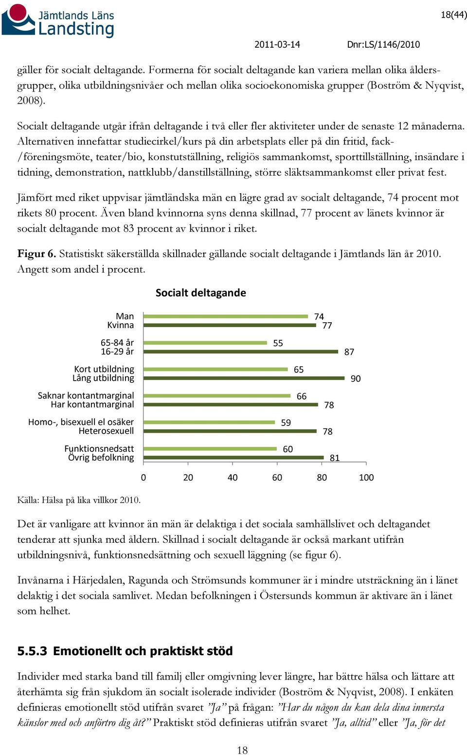 Socialt deltagande utgår ifrån deltagande i två eller fler aktiviteter under de senaste 12 månaderna.