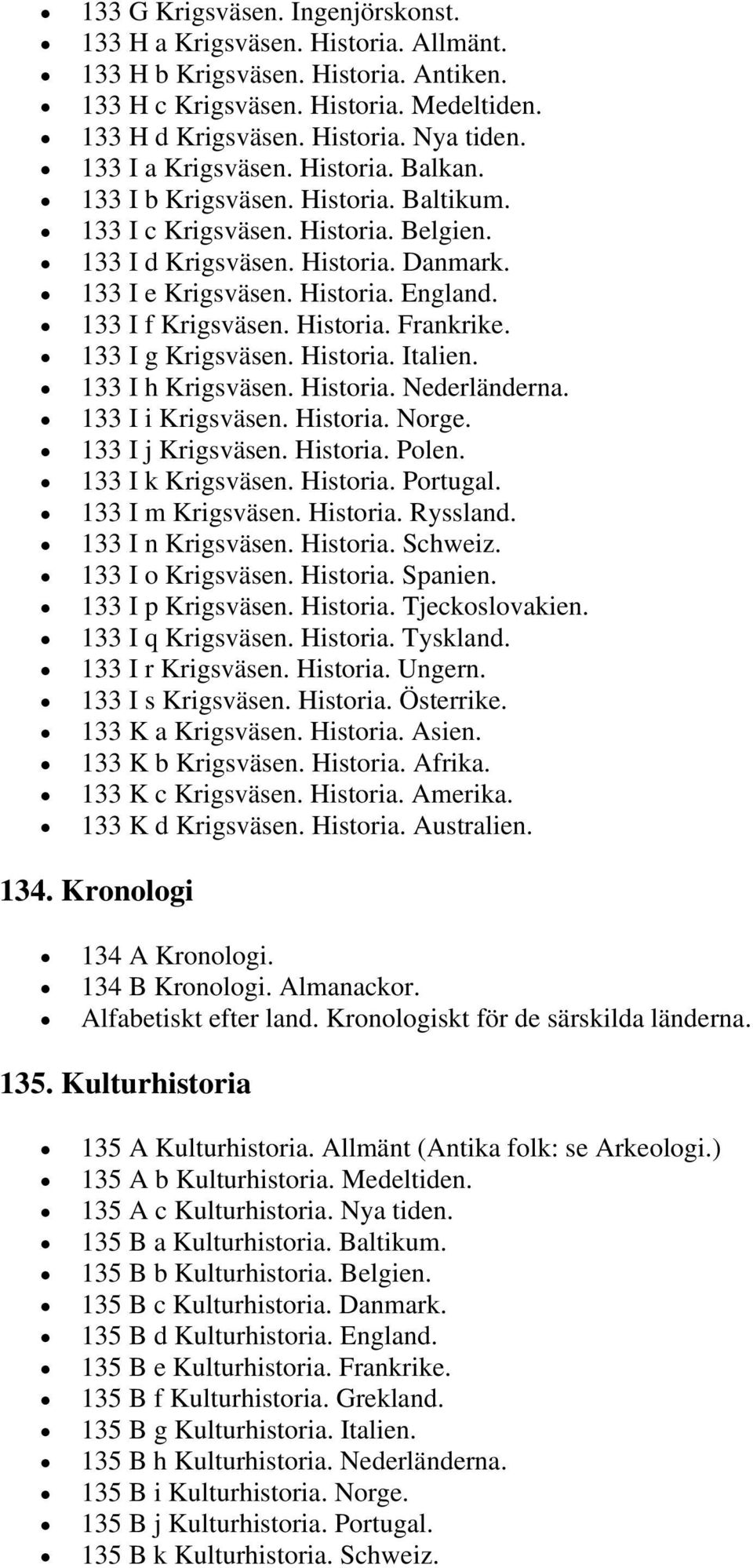 133 I f Krigsväsen. Historia. Frankrike. 133 I g Krigsväsen. Historia. Italien. 133 I h Krigsväsen. Historia. Nederländerna. 133 I i Krigsväsen. Historia. Norge. 133 I j Krigsväsen. Historia. Polen.