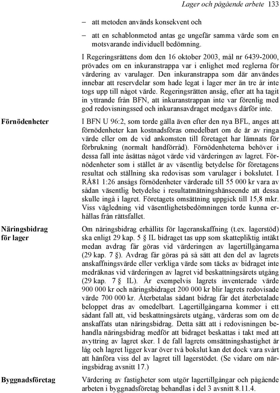 Den inkuranstrappa som där användes innebar att reservdelar som hade legat i lager mer än tre år inte togs upp till något värde.