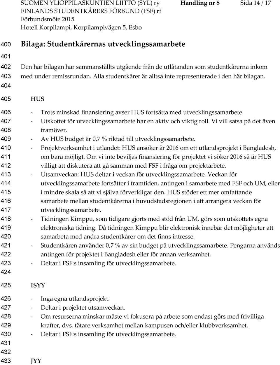 Alla studentkårer är alltså inte representerade i den här bilagan.