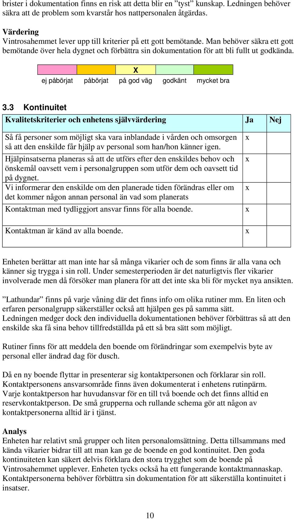 X ej påbörjat påbörjat på god väg godkänt mycket bra 3.