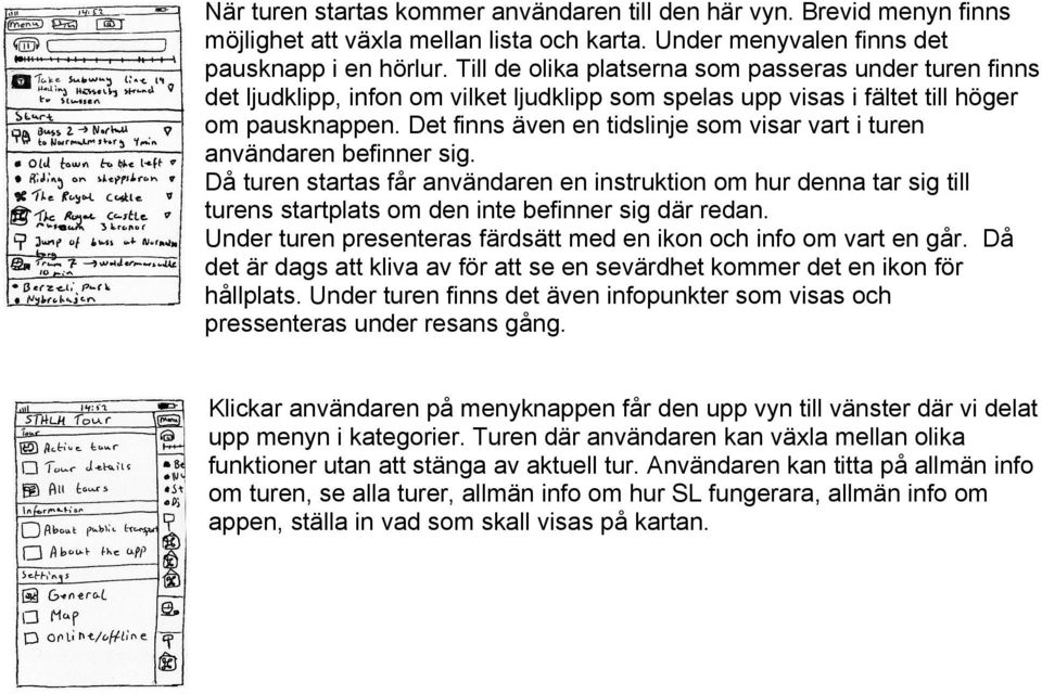 Det finns även en tidslinje som visar vart i turen användaren befinner sig.