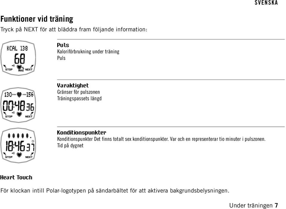 finns totalt sex konditionspunkter. Var och en representerar tio minuter i pulszonen.