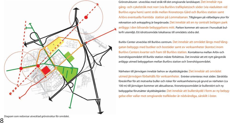 framtida station på Lommabanan. Tillgången på välbelägna ytor för rekreation och avkoppling är begränsade. Det innebär att en ny centralt belägen park anläggs i den blivande bebyggelsens mitt.