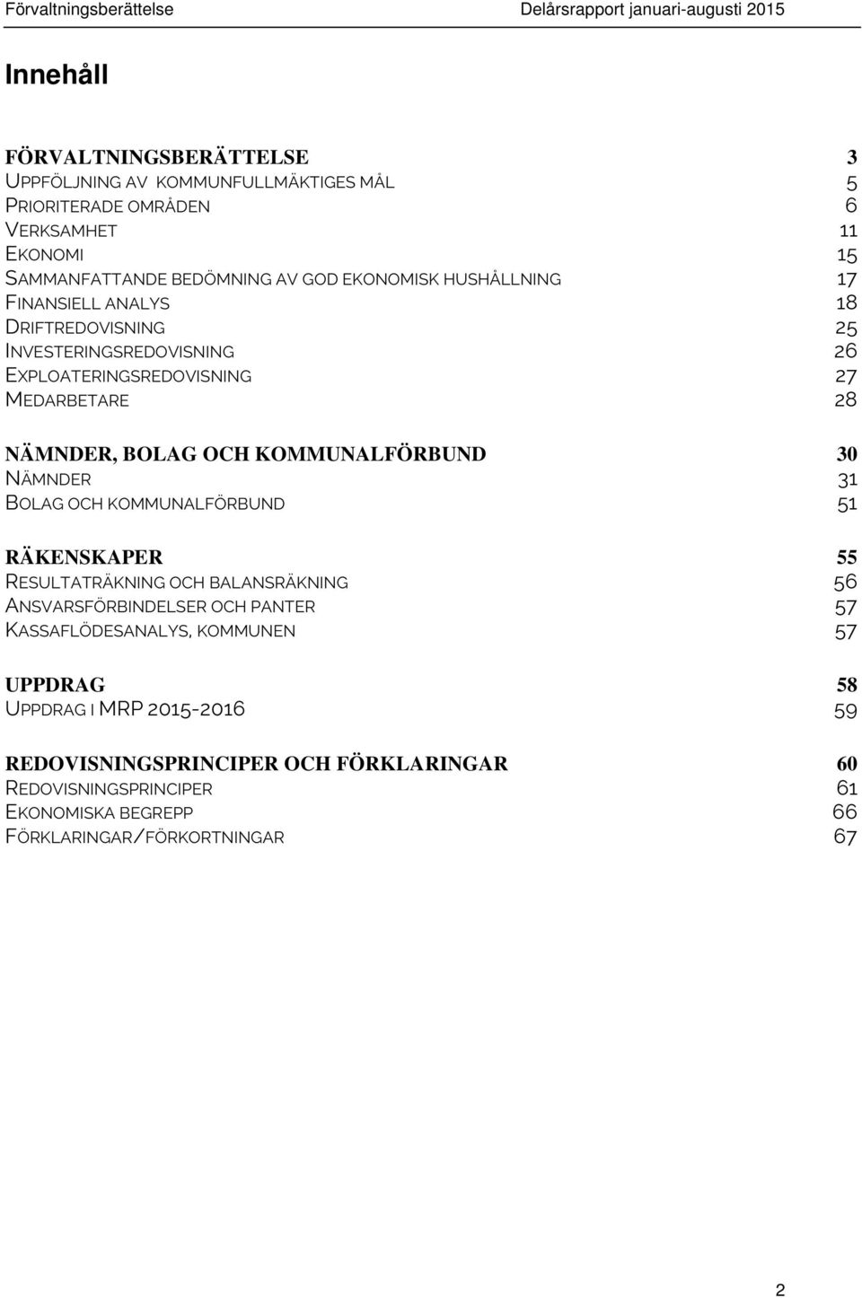 28 NÄMNDER, BOLAG OCH KOMMUNALFÖRBUND 30 NÄMNDER 31 BOLAG OCH KOMMUNALFÖRBUND 51 RÄKENSKAPER 55 RESULTATRÄKNING OCH BALANSRÄKNING 56 ANSVARSFÖRBINDELSER OCH PANTER 57