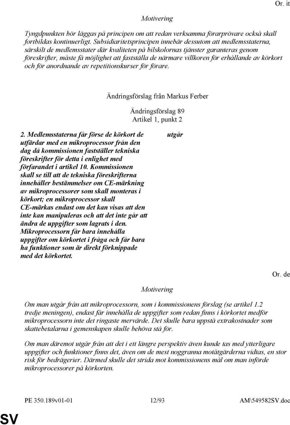 närmare villkoren för erhållande av körkort och för anordnande av repetitionskurser för förare. Ändringsförslag från Markus Ferber Ändringsförslag 89 Artikel 1, punkt 2 2.