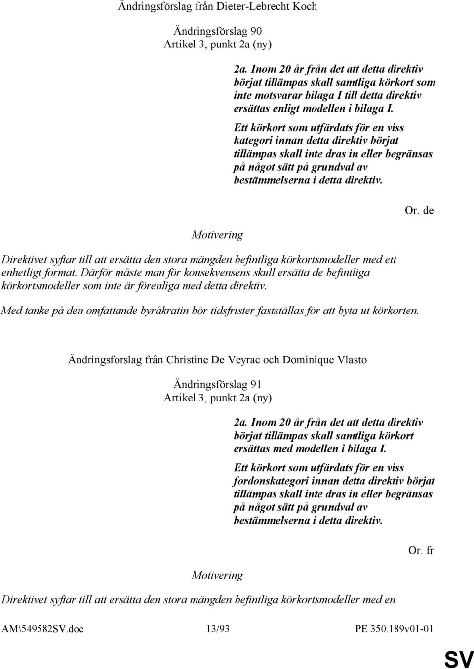 Ett körkort som utfärdats för en viss kategori innan detta direktiv börjat tillämpas skall inte dras in eller begränsas på något sätt på grundval av bestämmelserna i detta direktiv.