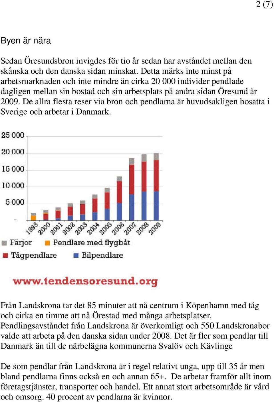 De allra flesta reser via bron och pendlarna är huvudsakligen bosatta i Sverige och arbetar i Danmark.