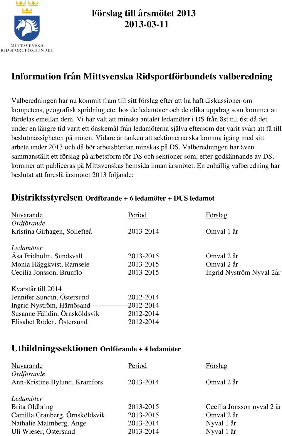 Vi har valt att minska antalet ledamöter i DS från 8st till 6st då det under en längre tid varit ett önskemål från ledamöterna själva eftersom det varit svårt att få till beslutmässigheten på möten.