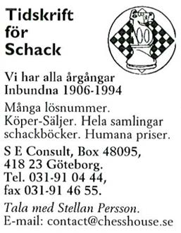 SKOTSKT Sxf6 13.Sc5 Td8 14.Sxb7 Tb8 15.Sc5 Tb5 (15 0 0 16.b4 ger vit en mikroskopisk men ändock behaglig fördel) 16.b4 Sxe4 17.a4 Txc5 18.bxc5 Lc4 med lika spel enligt teoretikerna. 10 Sh6 10 Se7 11.