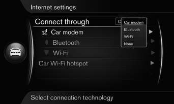 Wi-Fi 1. Aktivera internetdelning (utdelning av internetuppkoppling (portabel-/personlig hotspot)) i mobiltelefonen. 2. Tryck på MY CAR för att hamna i normalvyn för källan.